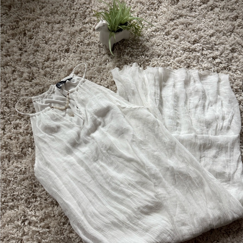 Mlle Gabrielle unique vintage White linen maxi dress with cutout details